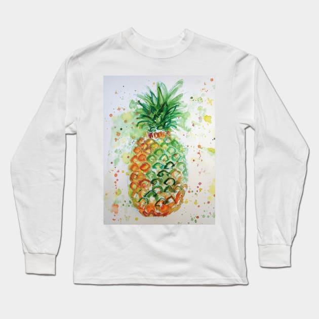 Pineapple Watercolor Painting - Funky Cool Long Sleeve T-Shirt by SarahRajkotwala